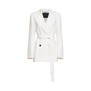 Kiton Women White Stretch Silk Satin Belted Double-Breasted Blazer